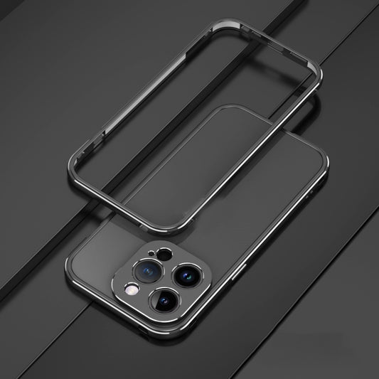 For iPhone 14 Pro Aurora Series Lens Protector + Metal Frame Phone Case(Black Silver) - iPhone 14 Pro Cases by buy2fix | Online Shopping UK | buy2fix