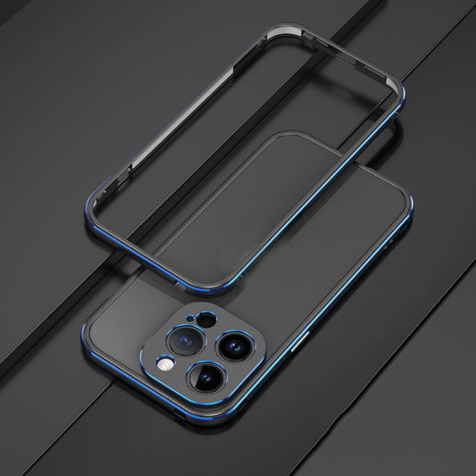 For iPhone 14 Pro Aurora Series Lens Protector + Metal Frame Phone Case(Black Blue) - iPhone 14 Pro Cases by buy2fix | Online Shopping UK | buy2fix
