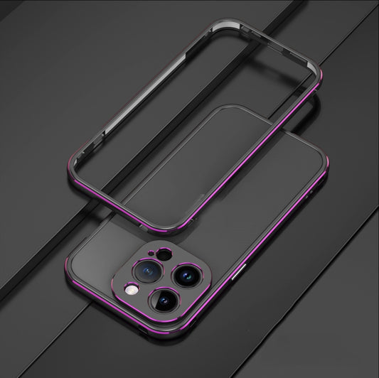 For iPhone 14 Pro Aurora Series Lens Protector + Metal Frame Phone Case(Black Purple) - iPhone 14 Pro Cases by buy2fix | Online Shopping UK | buy2fix