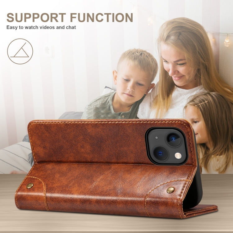 For iPhone 14 Plus Baroque Simple Flip Leather Phone Case (Light Brown) - iPhone 14 Plus Cases by buy2fix | Online Shopping UK | buy2fix
