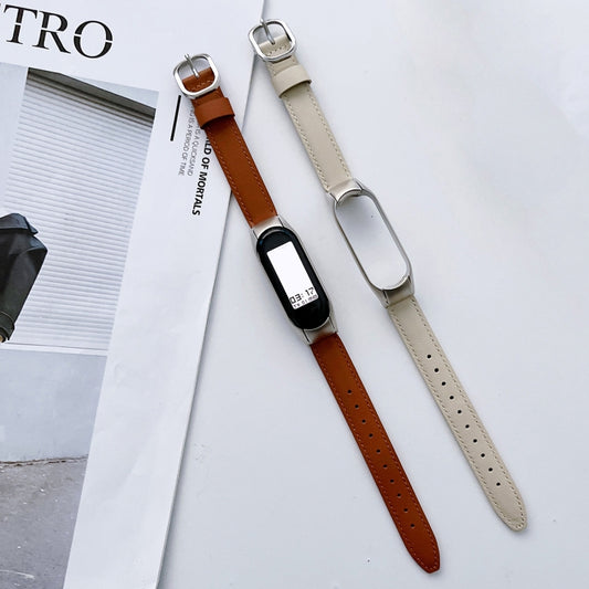 For Xiaomi Mi Band 3 / 4 Genuine Leather Watch Band(Brown) by buy2fix