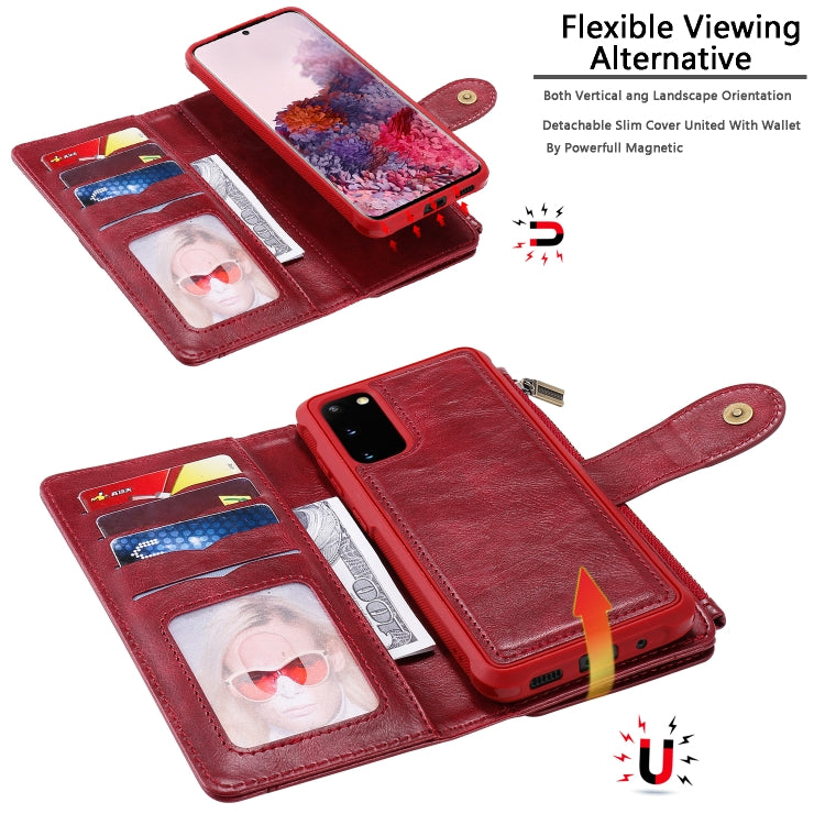 For Galaxy S20 Multifunctional Retro Detachable Magnetic Horizontal Flip Leather Case with Card Slots & Holder & Wallet & Photo Frame(Red) - Galaxy Phone Cases by buy2fix | Online Shopping UK | buy2fix