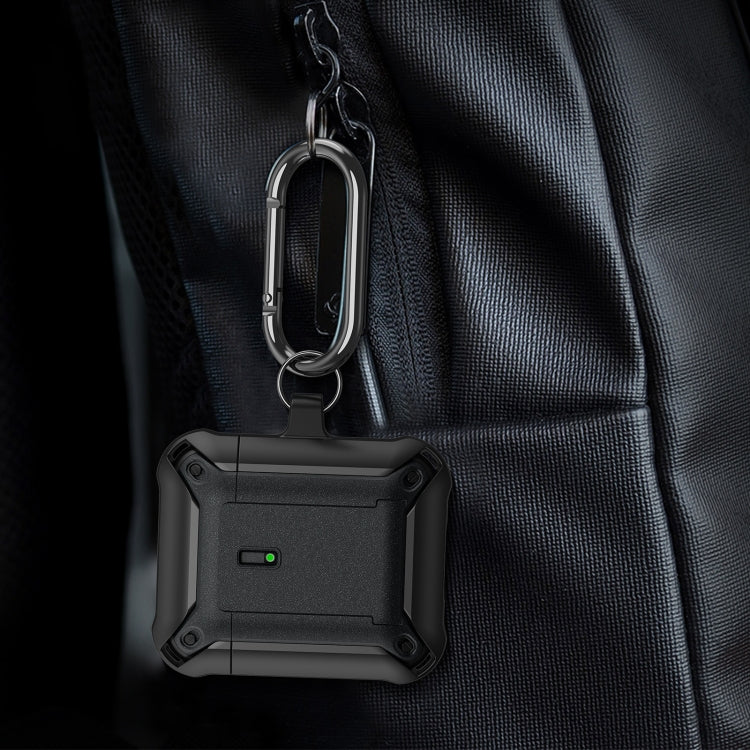 For AirPods 1 / 2 Sliding Buckle Wireless Earphone Protective Case with Hook(Black Blue) by buy2fix