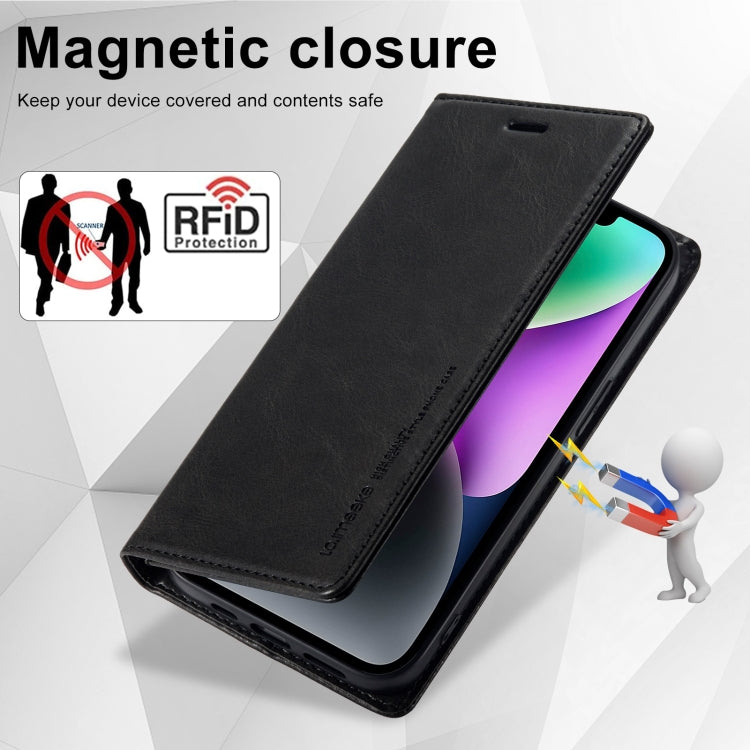For iPhone 14 Plus LC.IMEEKE RFID Anti-theft Leather Phone Case(Black) - iPhone 14 Plus Cases by LC.IMEEKE | Online Shopping UK | buy2fix