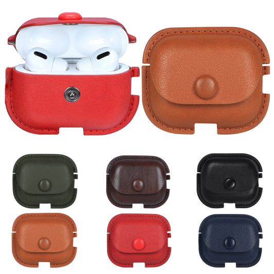 For AirPods Pro 2 Litchi Texture PU Leather Earphone Protective Case with Hook(Light Brown) by buy2fix