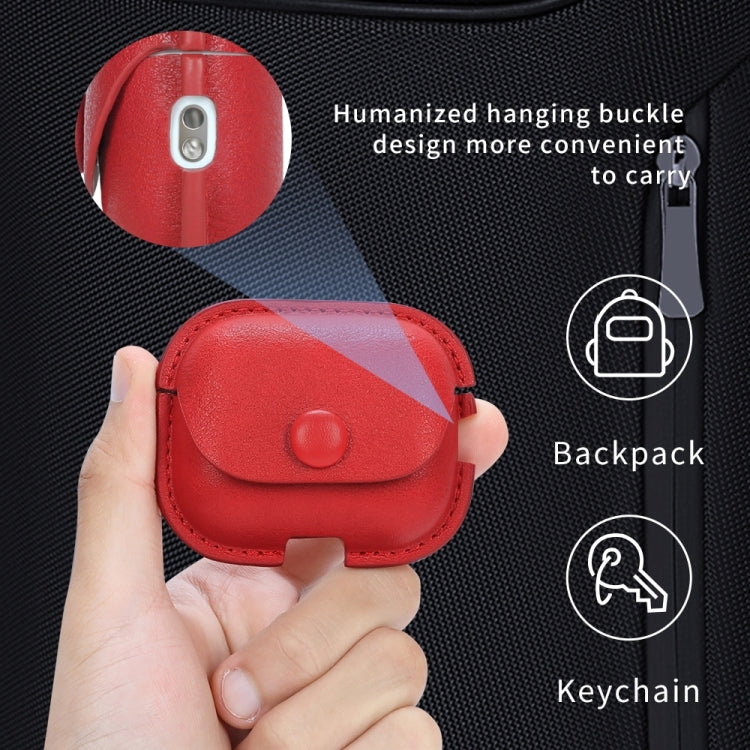 For AirPods Pro 2 Litchi Texture PU Leather Earphone Protective Case with Hook(Red) by buy2fix