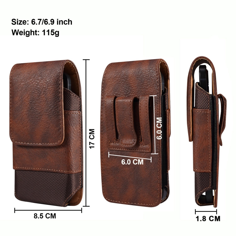 For 6.7-6.9 inch Mobile Phone Cowhide Texture Oxford Cloth Waist Bag(Brown) by buy2fix