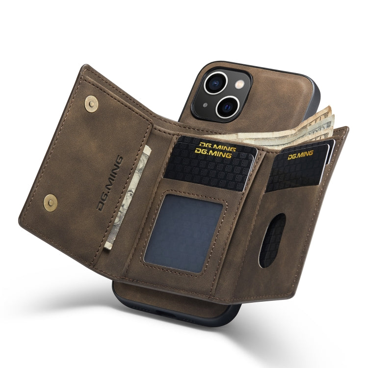 For iPhone 14 DG.MING M1 Series 3-Fold Multi Card Wallet Leather Case(Coffee) by DG.MING