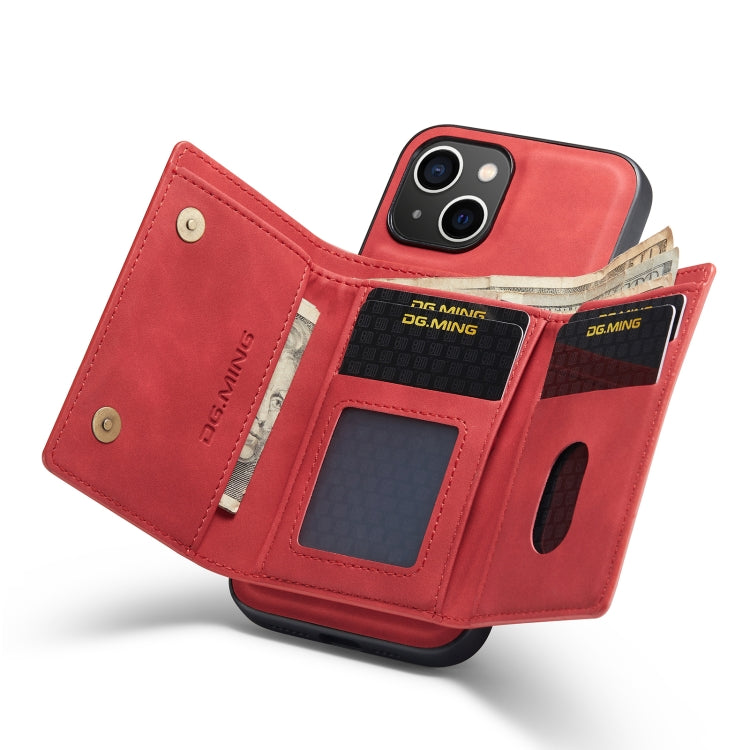 For iPhone 14 DG.MING M1 Series 3-Fold Multi Card Wallet Leather Case(Red) by DG.MING