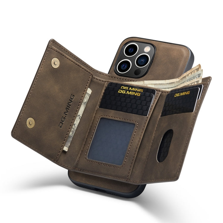 For iPhone 14 Pro Max DG.MING M1 Series 3-Fold Multi Card Wallet Leather Case(Coffee) by DG.MING