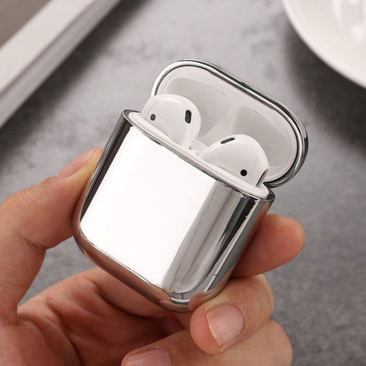 For AirPods 1/2 Split Electroplating TPU Earphone Protective Case with Hook(Silver) by buy2fix