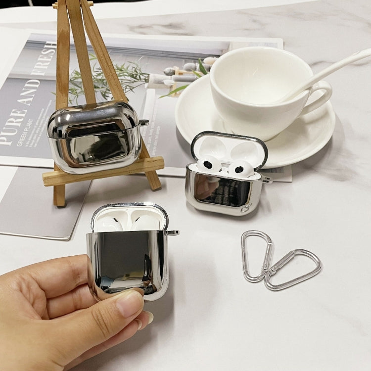 For AirPods 1/2 Split Electroplating TPU Earphone Protective Case with Hook(Silver) by buy2fix