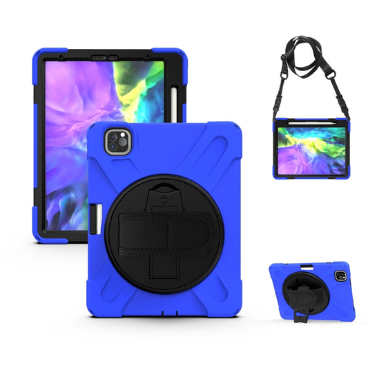 For iPad Pro 12.9 2020 / 2018 360 Degree Rotation Silicone Protective Cover with Holder & Hand Strap & Long Strap & Pencil Slot(Blue) - iPad Pro 12.9 (2020) Cases by buy2fix | Online Shopping UK | buy2fix