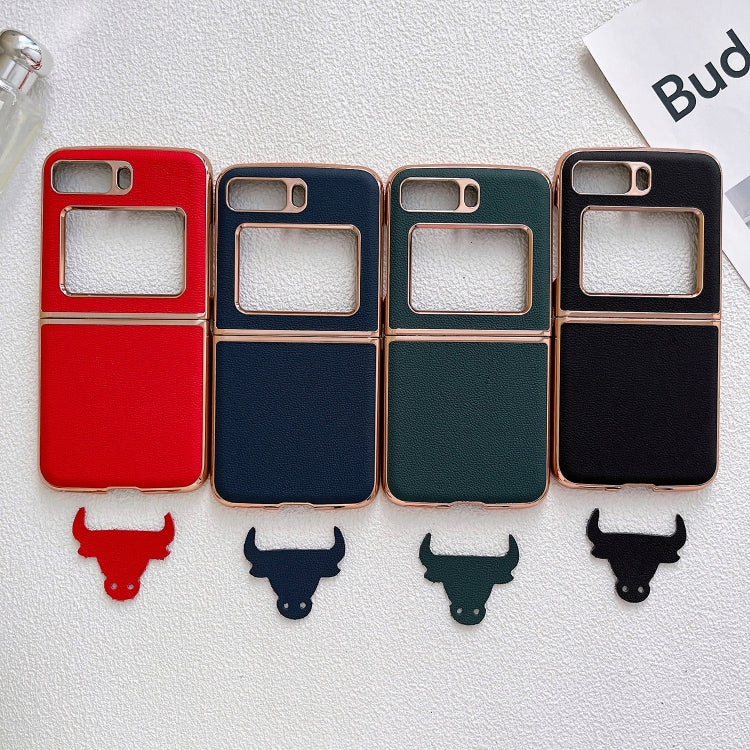 For Motorola Moto Razr 2022 Genuine Leather Luolai Series Nano Plating Phone Case(Dark Blue) by buy2fix