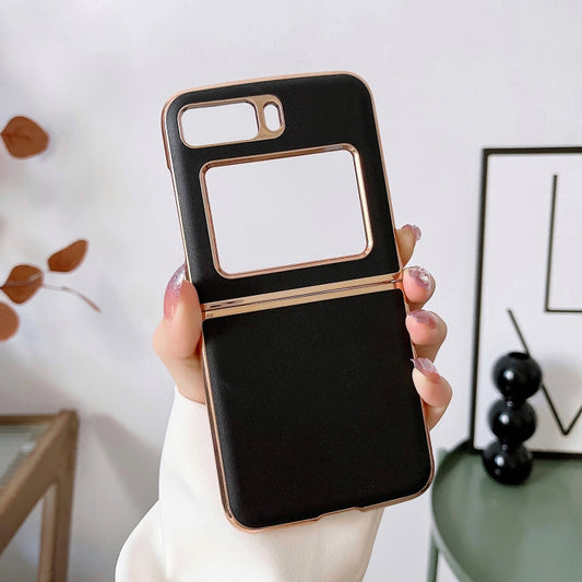 For Motorola Moto Razr 2022 Genuine Leather Xiaoya Series Nano Plating Phone Case(Black) by buy2fix