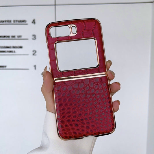 For Motorola Moto Razr 2022 Crocodile Texture Genuine Leather Nano Electroplating Phone Case(Red) by buy2fix