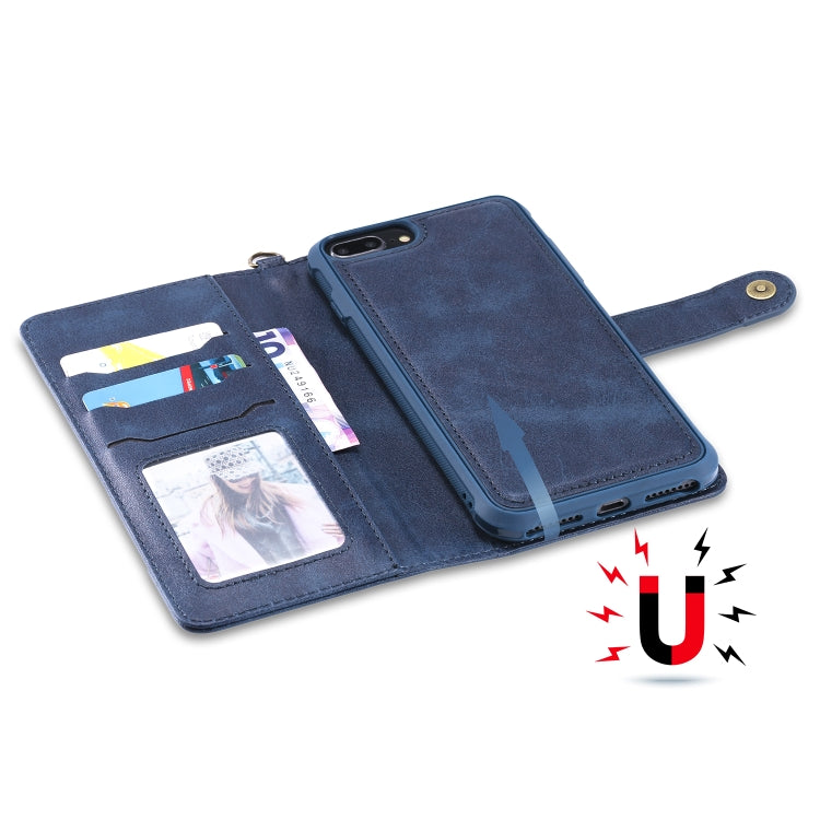 For iPhone 6 Plus / 7 Plus / 8 Plus Multifunctional Detachable Magnetic Horizontal Flip Leather Case with Card Slots & Holder & Wallet & Photo Frame(Blue) - More iPhone Cases by buy2fix | Online Shopping UK | buy2fix