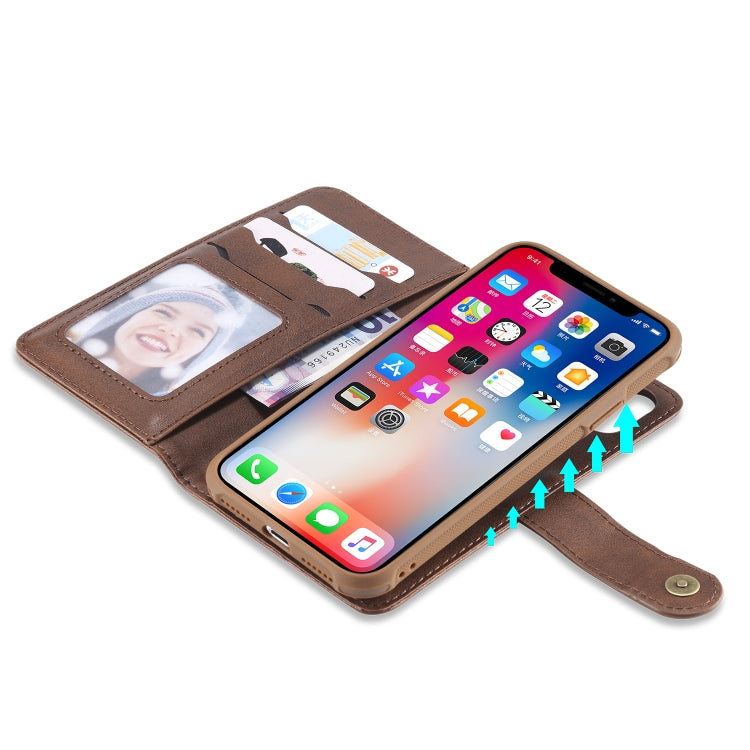 For iPhone X / XS Multifunctional Detachable Magnetic Horizontal Flip Leather Case with Card Slots & Holder & Wallet & Photo Frame(Coffee) - More iPhone Cases by buy2fix | Online Shopping UK | buy2fix