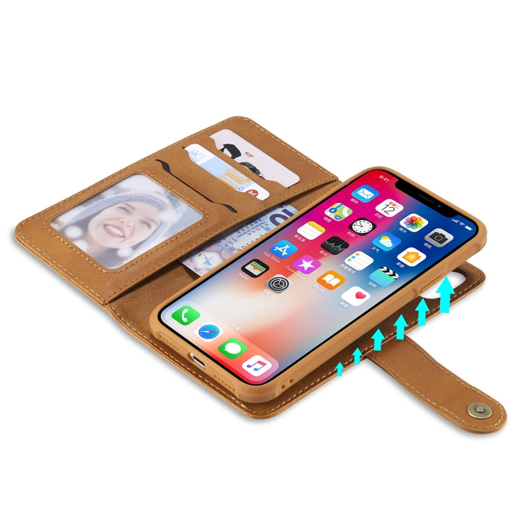 For iPhone X / XS Multifunctional Detachable Magnetic Horizontal Flip Leather Case with Card Slots & Holder & Wallet & Photo Frame(Brown) - More iPhone Cases by buy2fix | Online Shopping UK | buy2fix