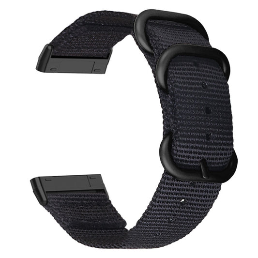For Fitbit Versa 4 / Sense 2 Universal Three-ring Steel Buckle Nylon Watch Band(Black) by buy2fix
