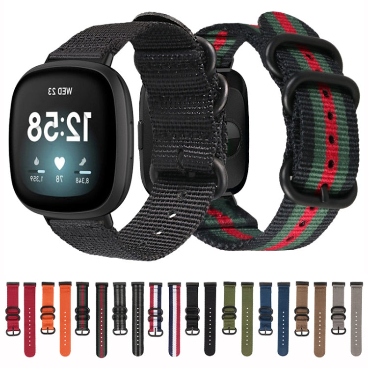 For Fitbit Versa 4 / Sense 2 Universal Three-ring Steel Buckle Nylon Watch Band(Black) by buy2fix