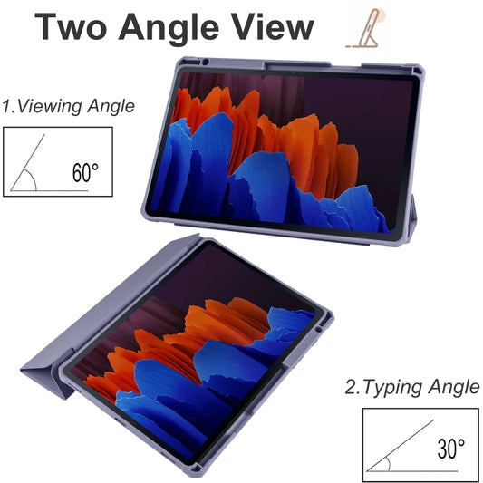For Samsung Galaxy Tab S7+ Acrylic 3-folding Smart Leather Tablet Case(Purple) by buy2fix