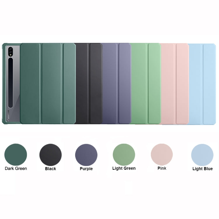 For Samsung Galaxy Tab S7+ Acrylic 3-folding Smart Leather Tablet Case(Dark Green) by buy2fix