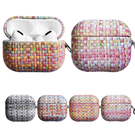 For AirPods 3 Weave Texture PU Shockproof Earphone Protective Case with Hook(Pink) by buy2fix