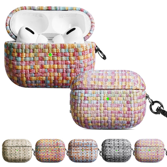 For AirPods Pro Weave Texture PU Shockproof Earphone Protective Case with Hook(Grey Green) by buy2fix