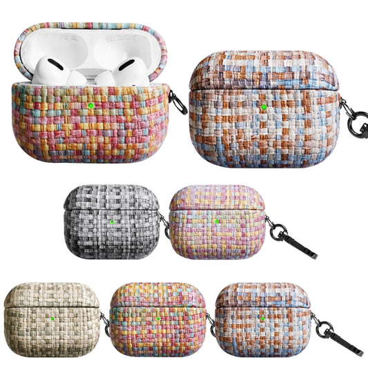 For AirPods Pro 2 Weave Texture PU Shockproof Earphone Protective Case with Hook(Grey Green) by buy2fix
