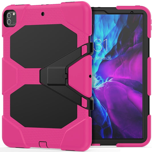 For iPad Pro 12.9 inch (2020) Shockproof Colorful Silicon + PC Protective Tablet Case with Holder & Shoulder Strap & Hand Strap (Rose Red) - iPad Pro 12.9 (2020) Cases by buy2fix | Online Shopping UK | buy2fix