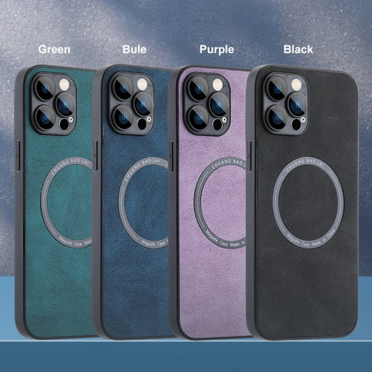 For iPhone 14 Plus Leather Texture Magsafe Phone Case(Green) by buy2fix