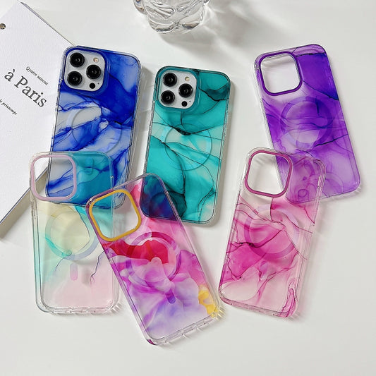 For iPhone 14 Pro Marble Dual-side Laminating Magsafe Phone Case(White Purple) by buy2fix