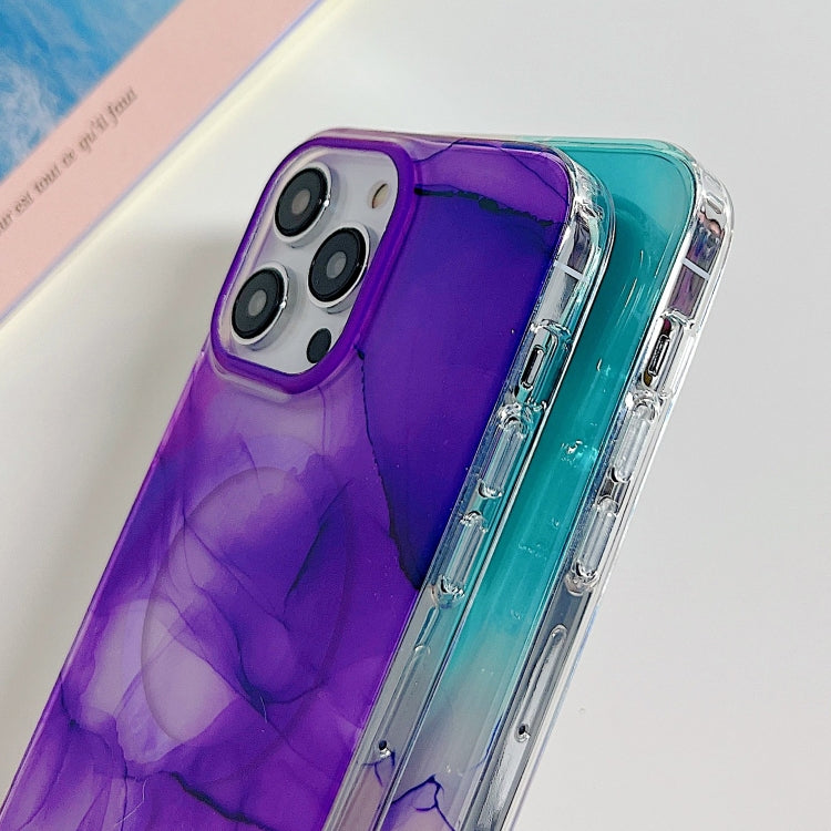 For iPhone 14 Pro Marble Dual-side Laminating Magsafe Phone Case(White Purple) by buy2fix