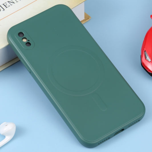 For iPhone XS Max Liquid Silicone Full Coverage Shockproof Magsafe Phone Case(Deep Green) by buy2fix