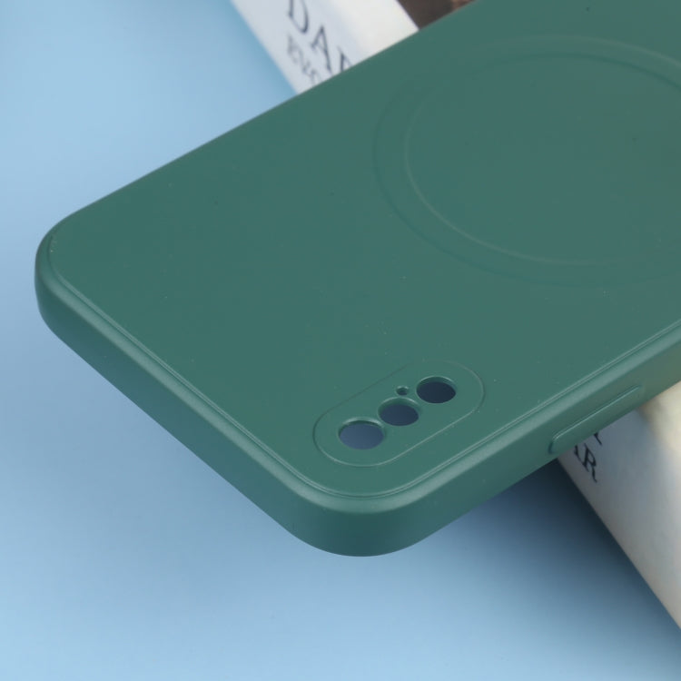 For iPhone XS Max Liquid Silicone Full Coverage Shockproof Magsafe Phone Case(Deep Green) by buy2fix