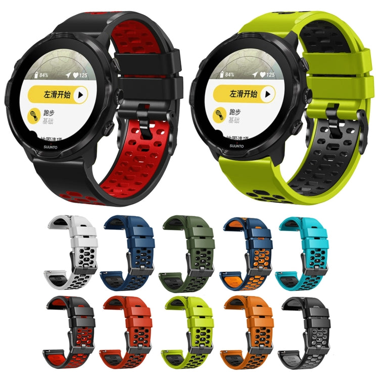 For Suunto 7 Three Rows Holes Silicone Watch Band(White Black) by buy2fix