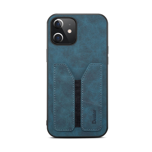 For iPhone 12 mini Denior DV Elastic Card PU Back Cover Phone Case(Blue) - iPhone 12 mini Cases by Denior | Online Shopping UK | buy2fix
