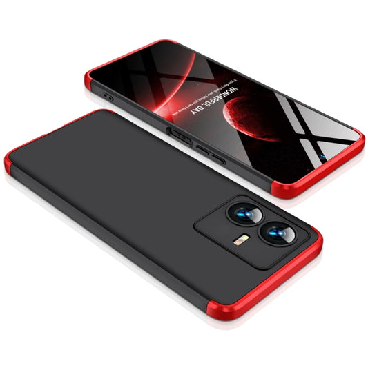 For vivo Y22 / Y22s GKK Three Stage Splicing Full Coverage PC Phone Case(Black Red) by GKK