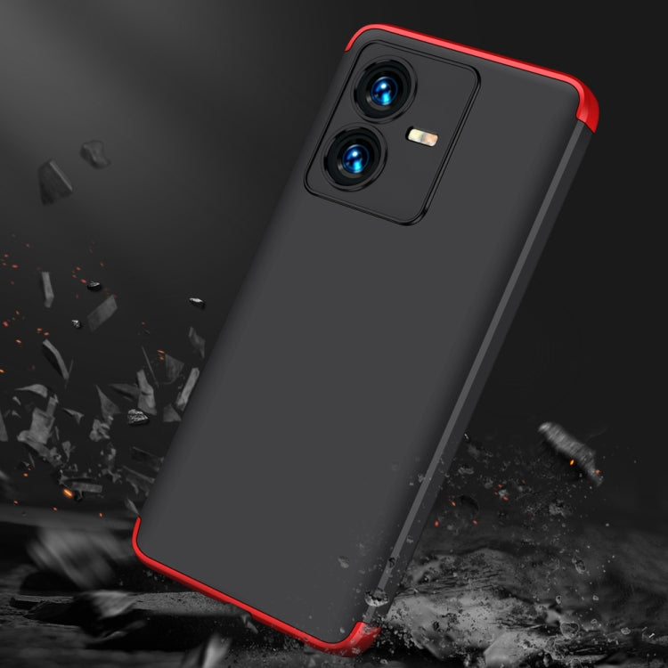 For vivo Y22 / Y22s GKK Three Stage Splicing Full Coverage PC Phone Case(Black Red) by GKK