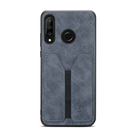 For Huawei P30 Lite Denior DV Elastic Card PU Back Cover Phone Case(Grey) - Huawei Cases by Denior | Online Shopping UK | buy2fix