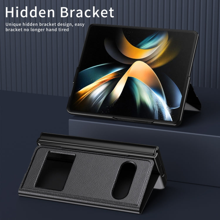 For Samsung Galaxy Z Fold2 5G Mature Window View Flip Leather Phone Case(Black Lychee) - Galaxy Phone Cases by buy2fix | Online Shopping UK | buy2fix