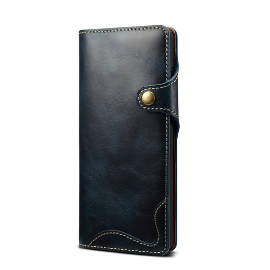 For Samsung Galaxy S20 Ultra Denior Oil Wax Cowhide Magnetic Button Genuine Leather Case(Dark Blue) - Galaxy Phone Cases by Denior | Online Shopping UK | buy2fix