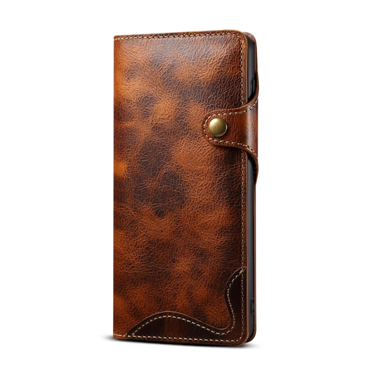For Samsung Galaxy S21 5G Denior Oil Wax Cowhide Magnetic Button Genuine Leather Case(Brown) - Galaxy S21 5G Cases by Denior | Online Shopping UK | buy2fix