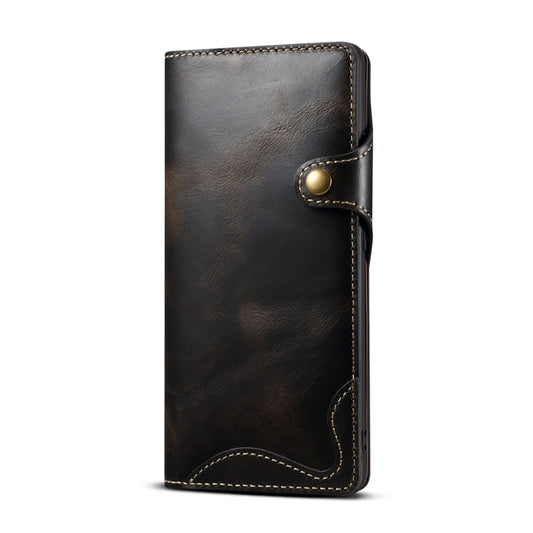 For Samsung Galaxy S21 Ultra 5G Denior Oil Wax Cowhide Magnetic Button Genuine Leather Case(Black) - Galaxy S21 Ultra 5G Cases by Denior | Online Shopping UK | buy2fix