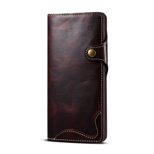 For Samsung Galaxy S21 Ultra 5G Denior Oil Wax Cowhide Magnetic Button Genuine Leather Case(Dark Red) - Galaxy S21 Ultra 5G Cases by Denior | Online Shopping UK | buy2fix