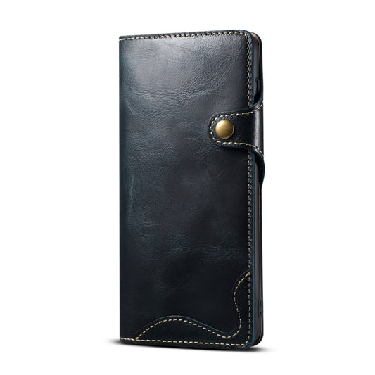 For Samsung Galaxy S22+ 5G Denior Oil Wax Cowhide Magnetic Button Genuine Leather Case(Dark Blue) - Galaxy S22+ 5G Cases by Denior | Online Shopping UK | buy2fix