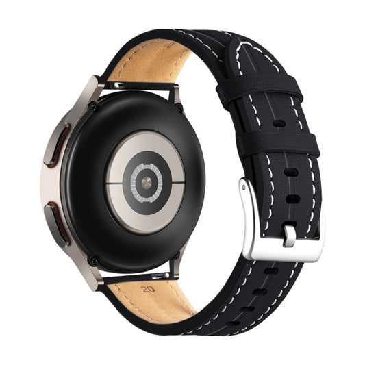 20mm Unusual Fluted Leather Watch Band(Black) by buy2fix