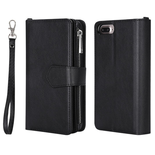 For iPhone 7 Plus / 8 Plus 2 in 1 Solid Color Zipper Shockproof Protective Case with Card Slots & Bracket & Photo Holder & Wallet Function(Black) - More iPhone Cases by buy2fix | Online Shopping UK | buy2fix