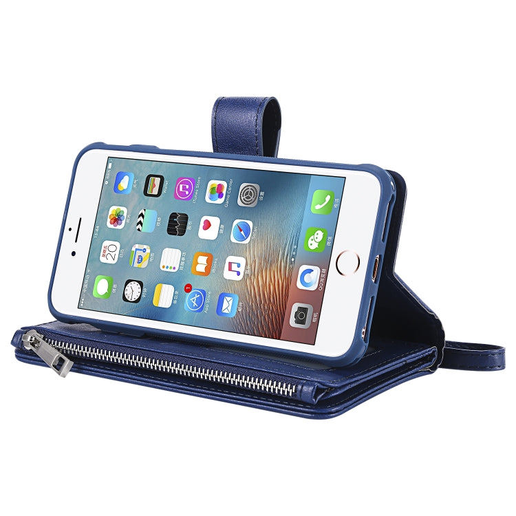 For iPhone 7 Plus / 8 Plus 2 in 1 Solid Color Zipper Shockproof Protective Case with Card Slots & Bracket & Photo Holder & Wallet Function(Blue) - More iPhone Cases by buy2fix | Online Shopping UK | buy2fix